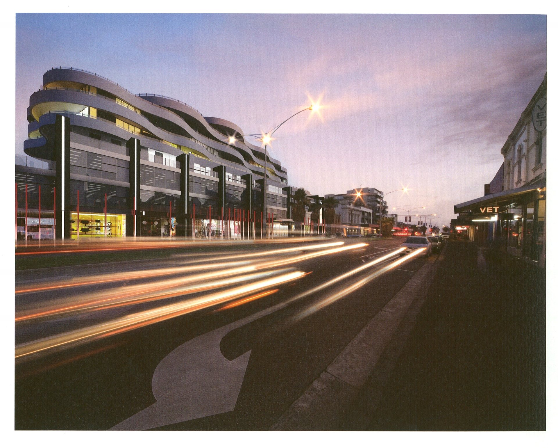 Waterfront, Hervey Bay — the esplanade and retail terraces at dusk