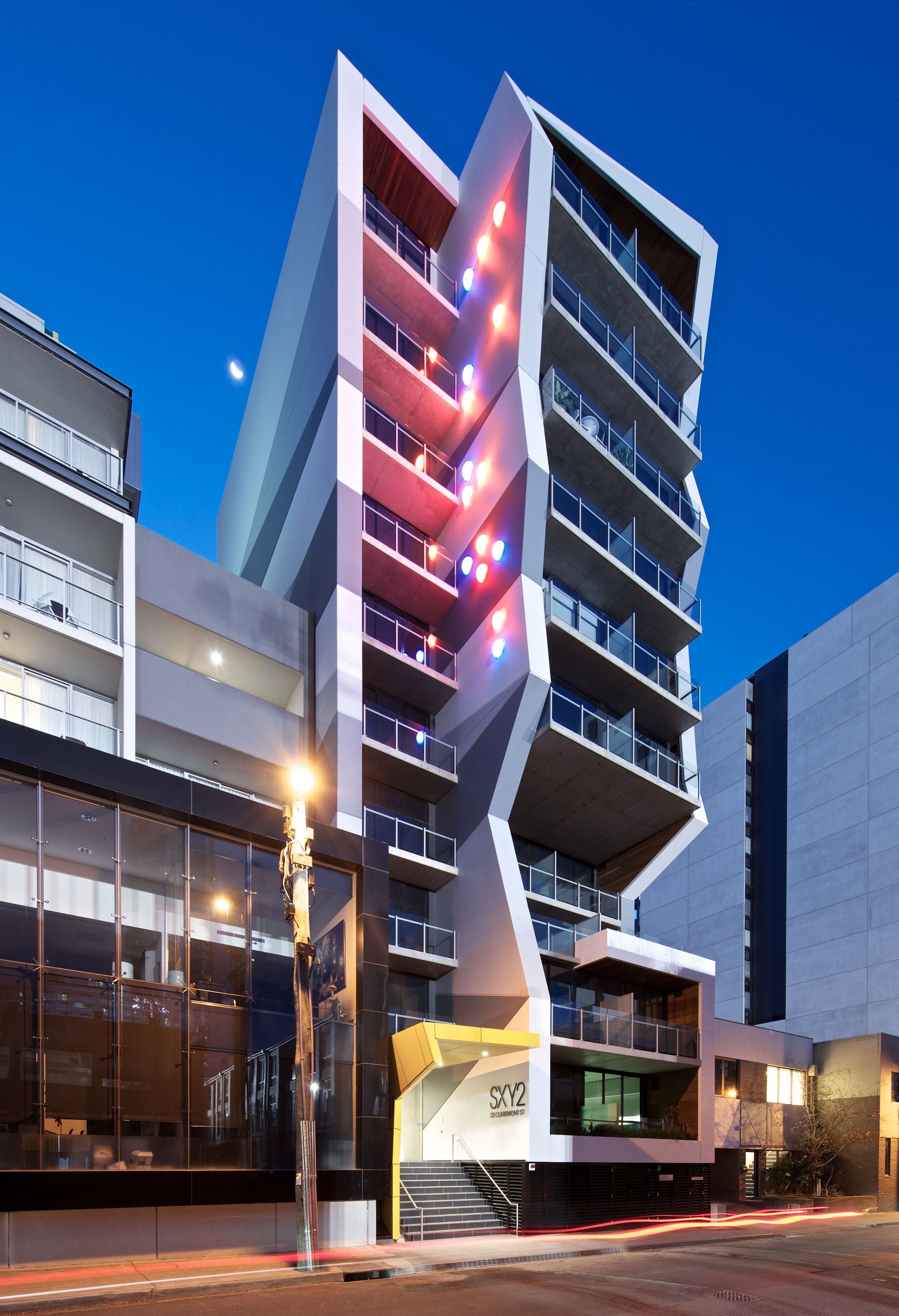SXY2, South Yarra, VIC — the building at night