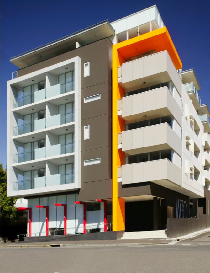 W30, North Melbourne, VIC — the completed building from the street